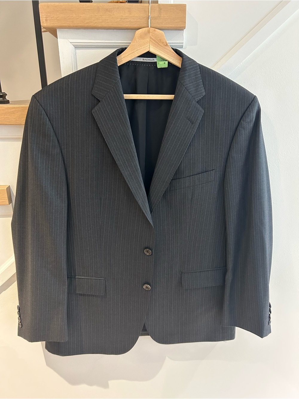 Men's Charcoal Pinstripe Two-Button Suit Jacket
